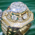 Round Cut Cubic Zirconia 14K Yellow Gold Over Men's Wedding Ring, Unique 925 Sterling silver Engagement Ring For Men