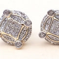 Yellow Gold Over Round Diamond  / Moissanite Studs Concave Kite Pave Mens Ladies Earrings 925 Sterling Silver, Christmas Gift