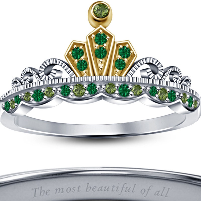 .925 Sterling Silver 14k White Gold Finish Multi Color Stone Wedding Princess Crown Ring