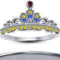 925 Sterling Silver 14k White Gold Finish Multi Colorstone Wedding Princess Crown Ring