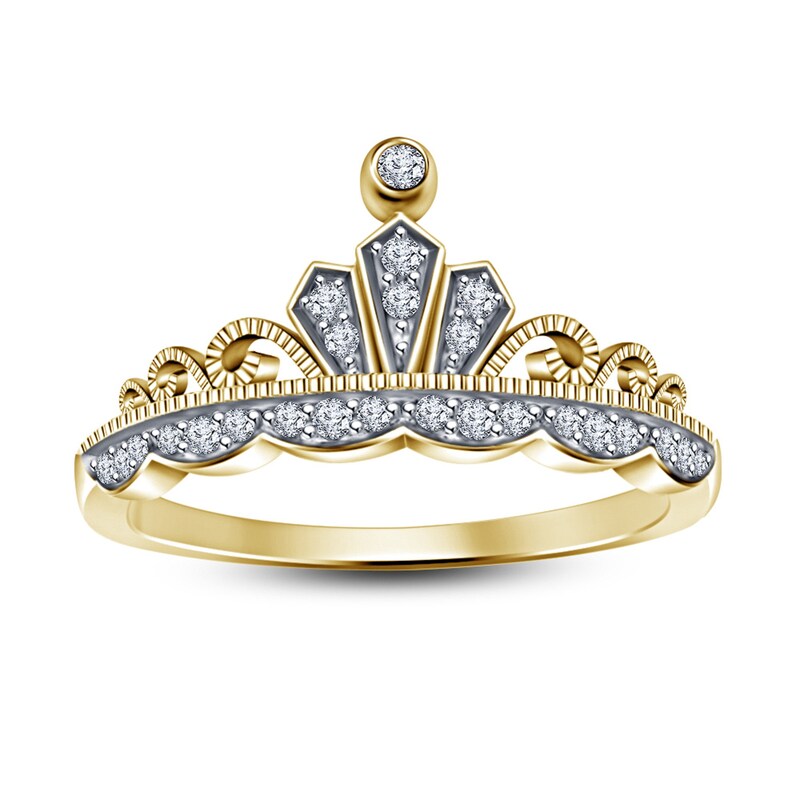 Famous Ring/ Princess Tiara Ring/ Stackable Ring/ Knuckle Stack Slim/925 Sterling Silver/ Moissanite/ Multi Color 14K Yellow Gold Crown Ring