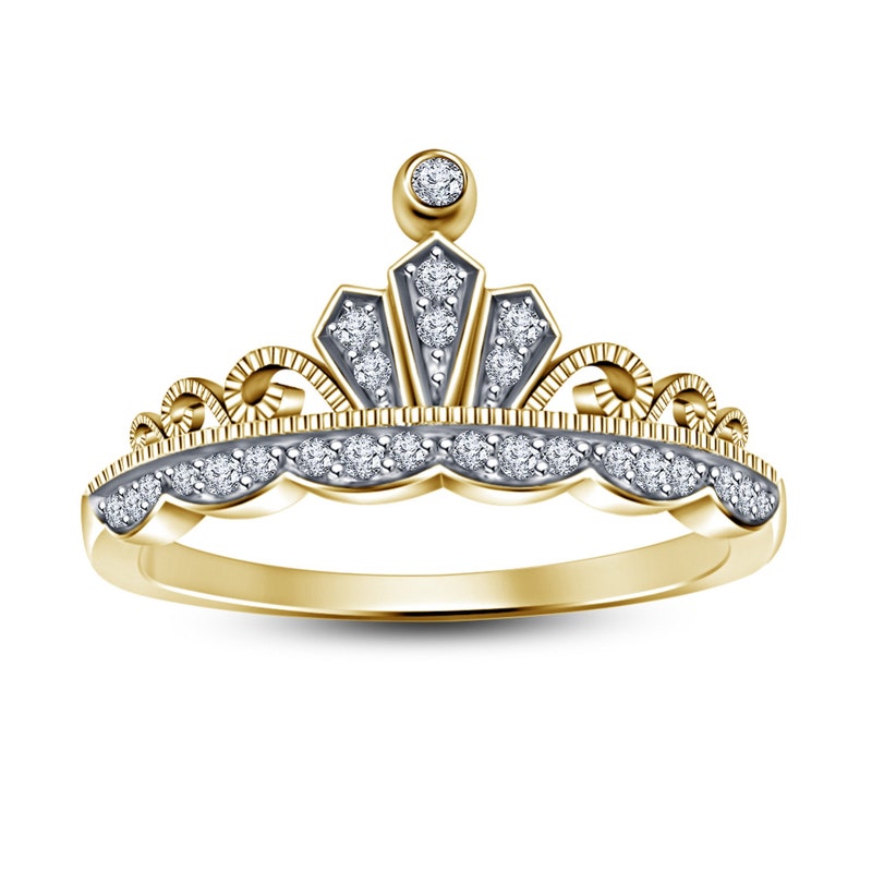 Famous Ring/ Princess Tiara Ring/ Stackable Ring/ Knuckle Stack Slim/925 Sterling Silver/ Moissanite/ Multi Color 14K Yellow Gold Crown Ring
