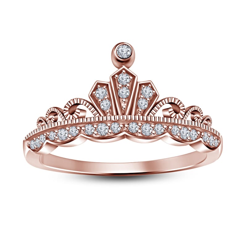 Dainty Princess Crown Ring, Rose Gold-Plated 925 Sterling Silver Crown Ring