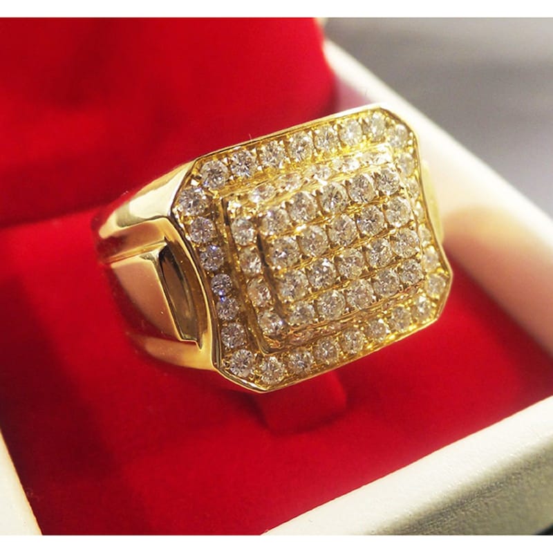 Awesome Men's Round Cut Diamond /Moissanite Engagement Ring 925 Sterling Silver Wedding Band Pinky Ring Solid 14k Yellow Gold Finish