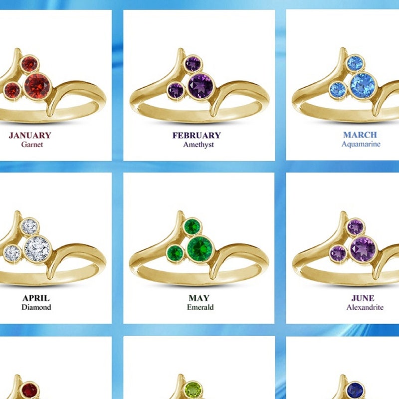 14K Yellow Gold Finish 925 Silver Multi Color Gemstone Birthstone Wedding Engagement Ring