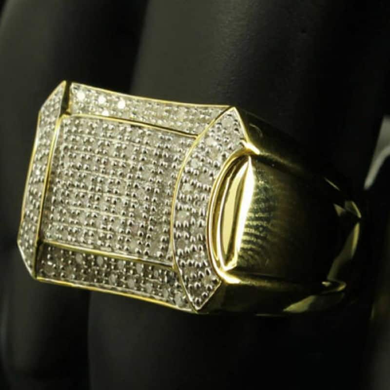 Men's Round Cut Diamond 18K Yellow Gold Finish Awesome Ring Engagement Pinky Ring Band 925 Sterling Silver