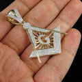 Men's 14K Yellow Gold Finish Round Diamond Masonic Logo Emblem Charm Pendant In Solid 925 Sterling Silver Gold Finish