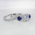 Round Cut Diamond Bridal Ring set, 925 Silver rings 14K White Gold Finish Women Engagement Ring Set Blue Topaz  Wedding Band Ring Set,