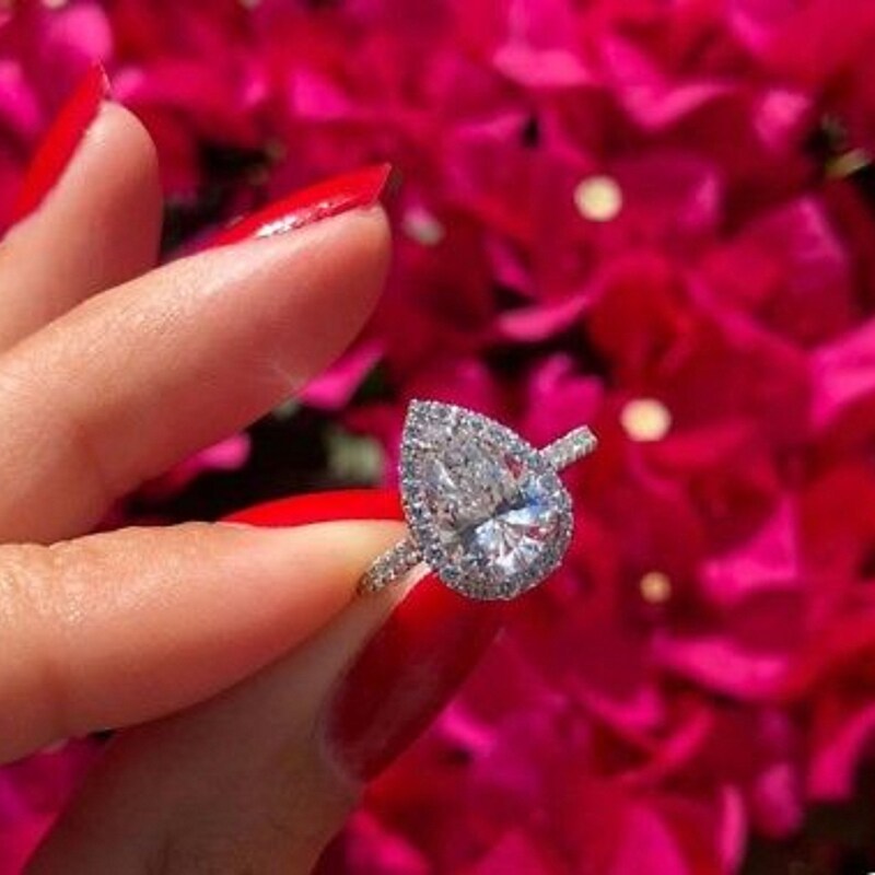 Lovely Pear-Cut Moissanite Bridal Ring/ Sterling Silver Solitaire Engagement Ring/  14K White Gold Finish Promise Ring/ Women's Wedding Ring