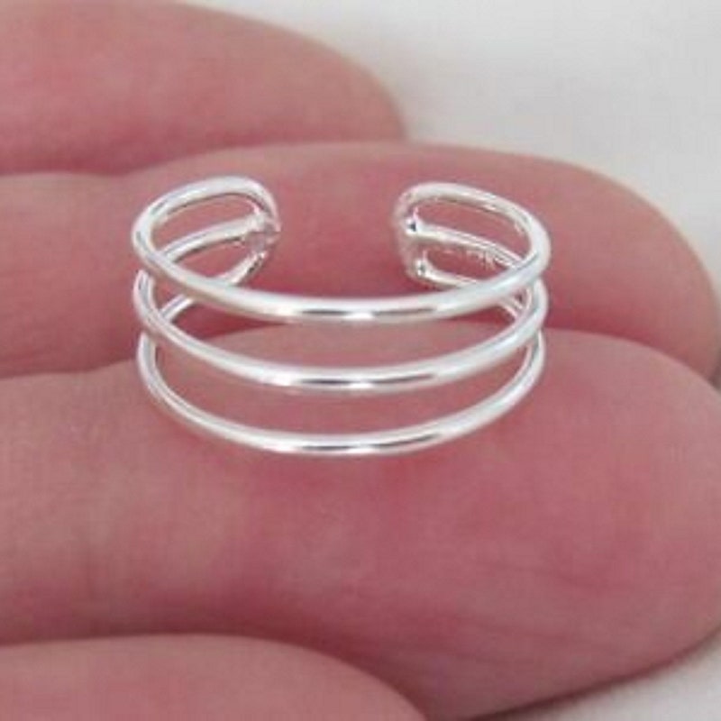 925 Sterling Silver 10k White gold/ Yellow plated triple 3 band adjustable lovely toe ring