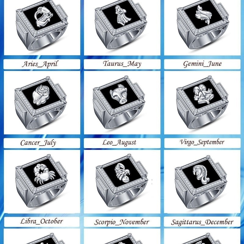 Men's Sterling Silver Diamond Zodiac Signet Ring