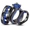 Womens Blue Sapphire Engagement Ring His Her Band Trio Ring Set 925 Solid Silver
