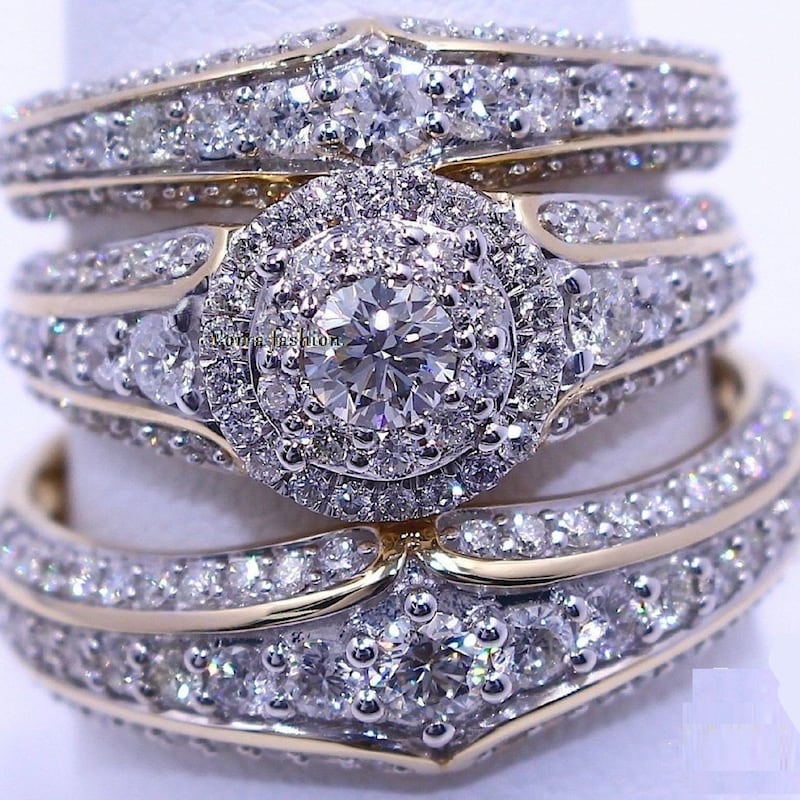 Simulated Diamond Trio Ring Set, 14K Yellow Gold Finish, Sterling Silver