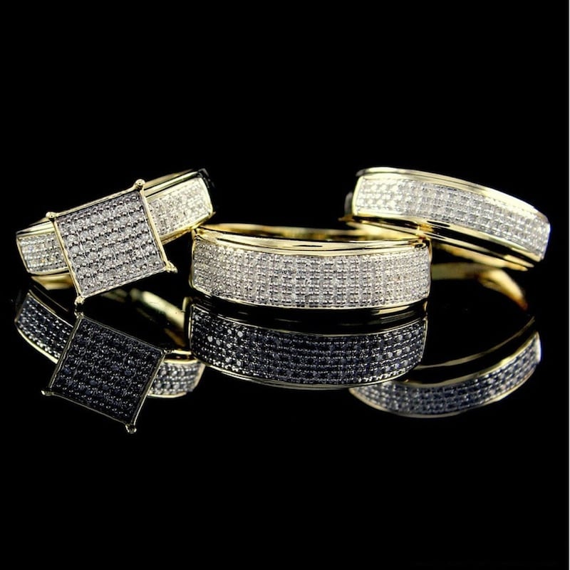 Diamond Trio Rings For Couple, 14K Gold Finish His & Her Engagement Rings, Bridal Ring Set, Best Wedding Bands for Men and Women Ring
