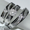 White Gold Finish Moissanite Sterling Silver Trio Ring Set