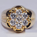 Men's Engagement Ring In Yellow Gold Plating, Sterling Silver Gents Moissanite Wedding Ring, Diamond Cluster Flower Ice Groom's Pinky Ring
