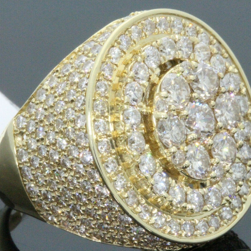Art Deco Mens Ice Diamond Engagement Ring 14k Yellow Gold Finish 925 Sterling Silver