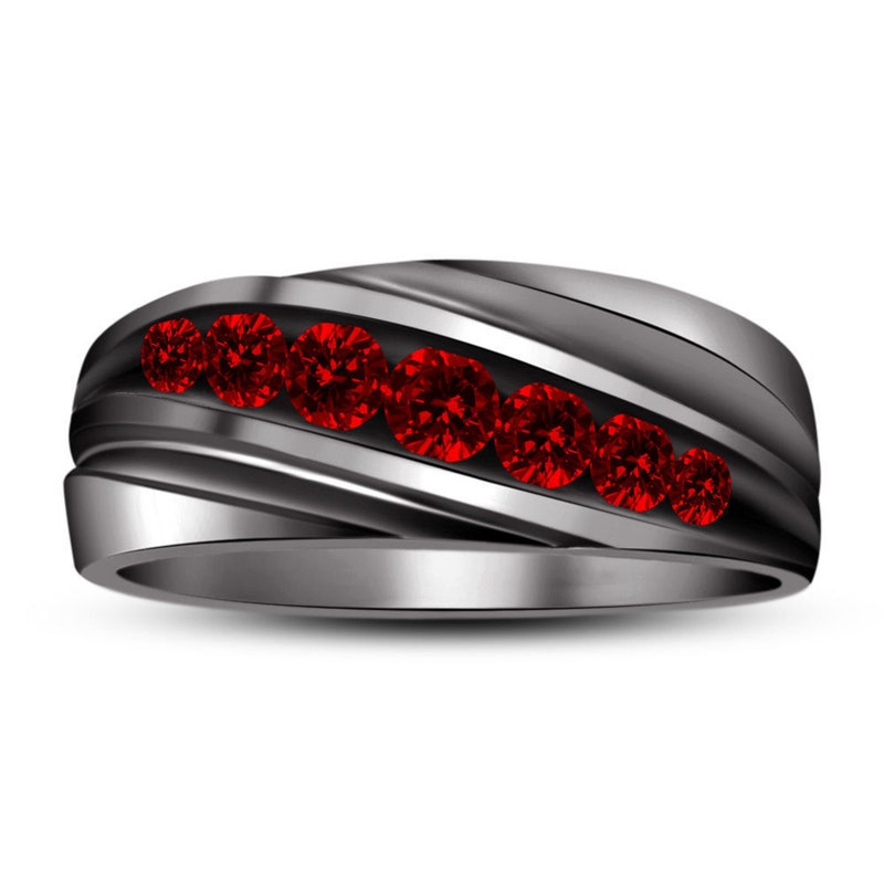 Statement Jewelry for Him, Handsome Garnet Men's Ring in Black Gold Plating, Ideal for Special Occasions or Daily Wear, Sophisticated Band