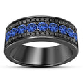 14k Black Gold Finish 925 Sterling Silver Round Cut Blue Sapphire Wedding Men's Band Ring/ Best Selling Ring, Bridal Diamond Ring,