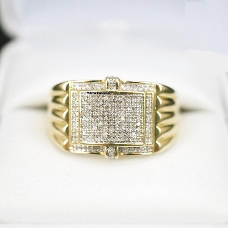 Wedding Engagement Pinky Ring For Men, 14k Yellow Gold Finish Men's Band, Round Cut Diamond Ring For Men, Wedding Moissnite Ring for him