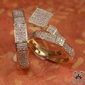 Elegant 14K Yellow Gold Finish Trio His & Her Bridal Band Engagement Ring Set, Diamond Wedding Ring Set For Couple, Best Anniversary Gift