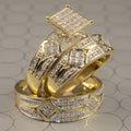 Wedding Rings For Couple, Gold FN His & HER Ring, 925 Sterling Silver Round Diamond Engagement Trio Ring Set For Men And Women