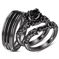 925 Sterling Silver Round Cut Black Diamond Trio Ring Set,Wedding Trio Ring Set, Black Diamond Ring Set For Women & Men, Most Searched Rings