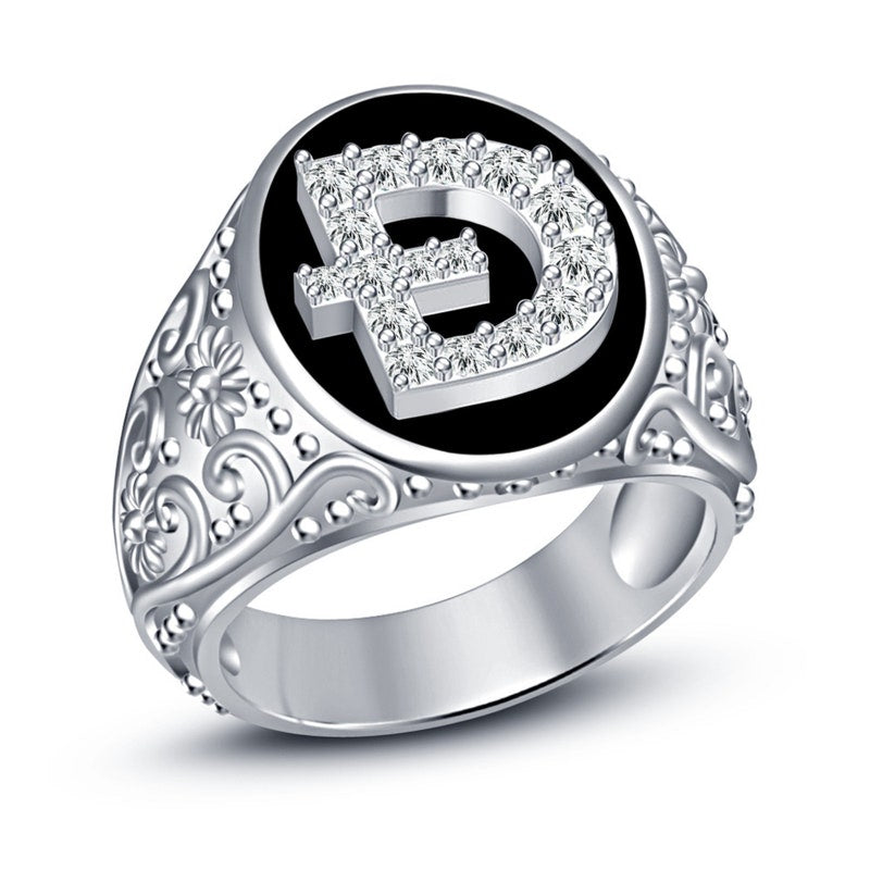 Men's Ring, Digital Coin Rings, Gold Ring For Men, 1 Ct Round Diamond Doge coin Wedding Band Ring Solid White Gold Over Solid 925 Silver