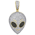 Alien Head Diamond Pendant, Sterling Silver Gold & 14K Yellow Gold Finish Alien Face Charm, Fantasy Hip Hop Pendant 1.40" Pave Charm 1 CT