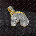 Real Silver horse Pendant, 14K Yellow Gold Fn Horse Charm, Diamond Horse Head Pendant Charm
