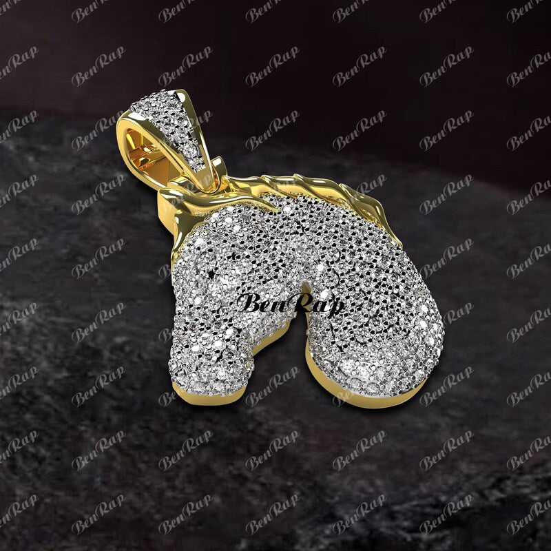Real Silver horse Pendant, 14K Yellow Gold Fn Horse Charm, Diamond Horse Head Pendant Charm