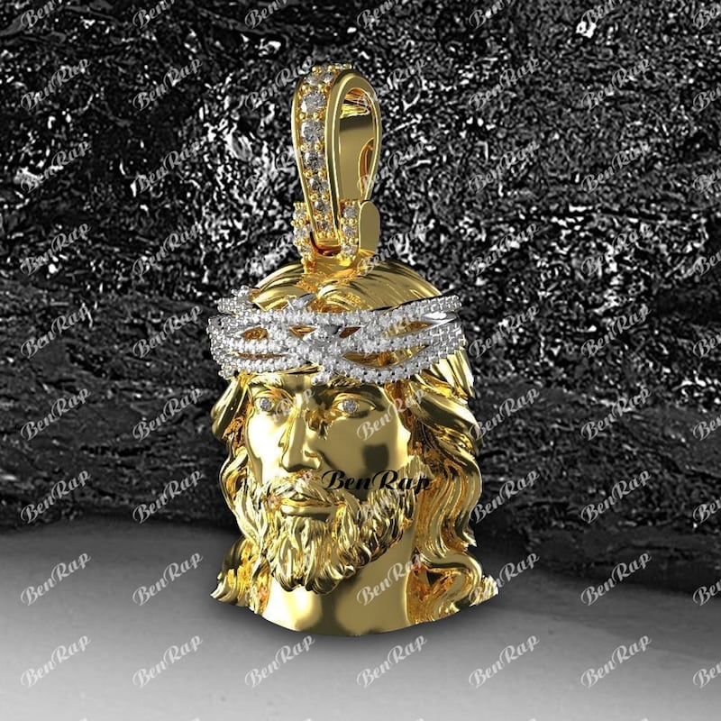 1.00 Ct Diamond Jesus Face Head Christ Pendant Solid 14K Yellow Gold Finish 925 Silver, Christmas Gift to her or him