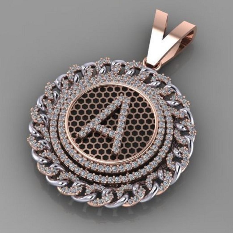 Personalized Initial Letter Pendant, Rose Gold Fn Medallion Alphabet Pendant, 925 Sterling Silver Initial Letter A Alphabet Cuban Pendent