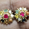 Religious Astrology Spiritual Lucky Charm Stud, Precious Nine Planet Gemstones Studded Earring, 925 Sterling Silver Navratna Earring