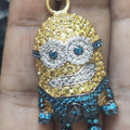 Iced Out Minion Pendant, 925 Silver, Multi Color Diamond
