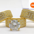 White Diamond Trio Ring Set, Yellow Gold over Sterling Silver