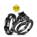 Sterling Silver Black Diamond Wedding Ring Set, Couple Rings