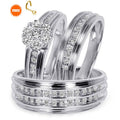 Round Cut Diamond Engagement Matching Wedding Trio Ring Set/ Couple's Promise Ring set, 14K White Gold Finish 925 Sterling Silver, Free Gift
