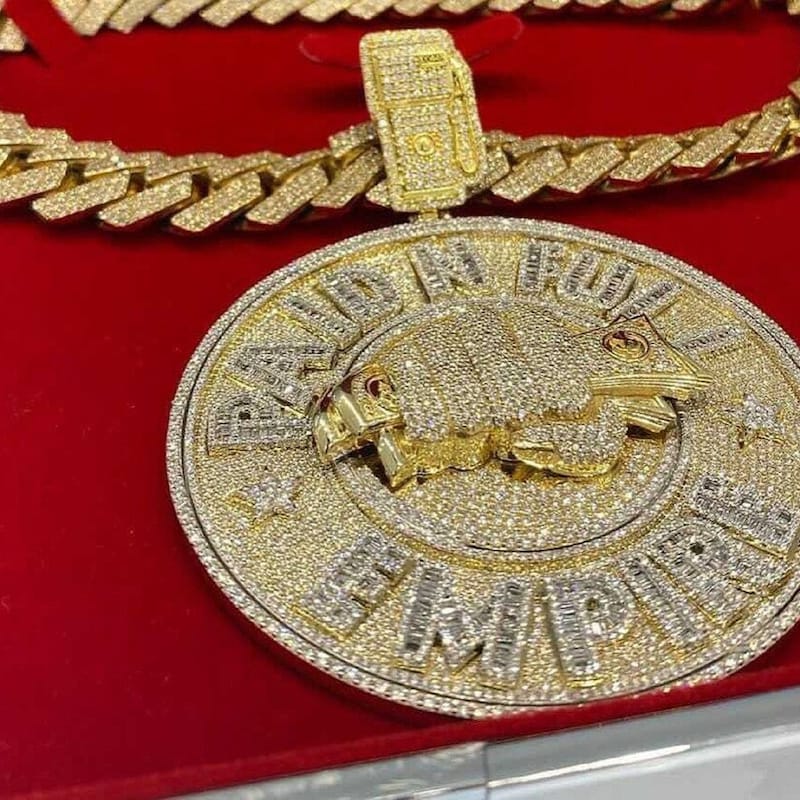 Men's Iced Moissanite "PAID N FULL EMPIRE" Pendant, 14k Gold Plated Sterling Silver
