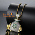 14K Solid Yellow Gold Finished Money Bag Moissanite Hip Hop Pendant, Blinged Iced Diamond, Great Gift For Rapper, Doller Sign Pendant
