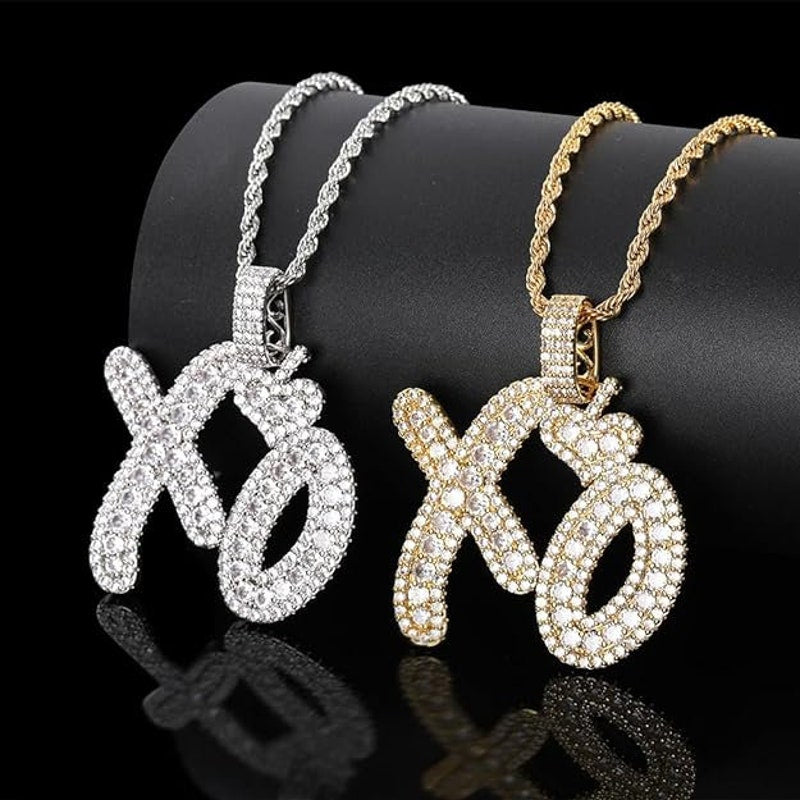 Hip Hop Customized XO Necklace Diamond Pendant High Polish Gold XO Charm Pendant Rock Rapper Jewelry moisaanite Letter Pendant Necklace