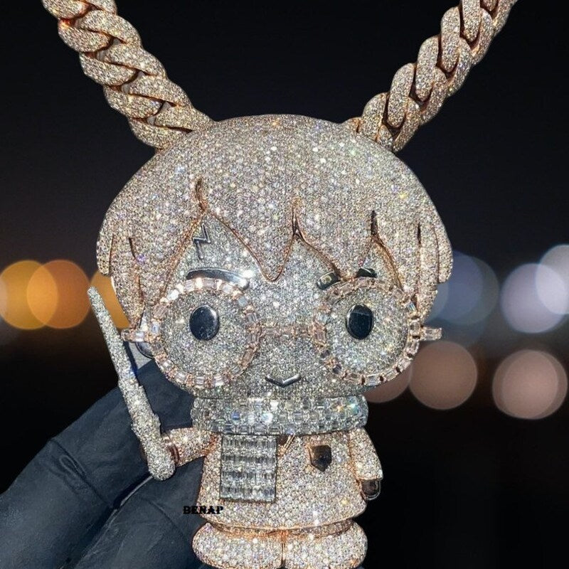 Iced Out Cartoon Hip Hop Pendant For Men, customized Cartoon Pendant For Him, Rapper's 925 Silver Big Moissanite Pendant, Best Birthday Gift