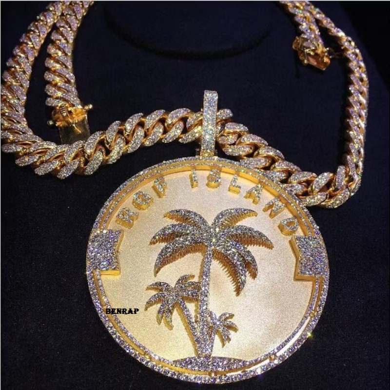 Rapper's Customized Miami Pendant, Gold Plated Bling Moissanite Pendant, Iced Out Diamond Necklace for Hip Hop Fashion, Unique Gift for Him