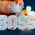 Customized BOSS Pendant For Men, Big diamond Pendant For Him, BOSS Letter Hip Hop Pendant, Iced Out Moissanite Pendant, Personalized Jewelry