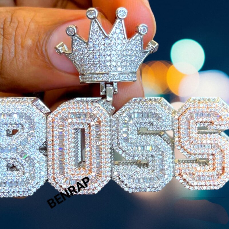 Customized BOSS Pendant For Men, Big diamond Pendant For Him, BOSS Letter Hip Hop Pendant, Iced Out Moissanite Pendant, Personalized Jewelry