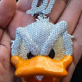 Iced Out Disney Duck Character Face Pendant, Real Moissanite Cartoon Pendant, White Gold FN Hip Hop Enamel 3D Pendant, Donald Duck Pendant