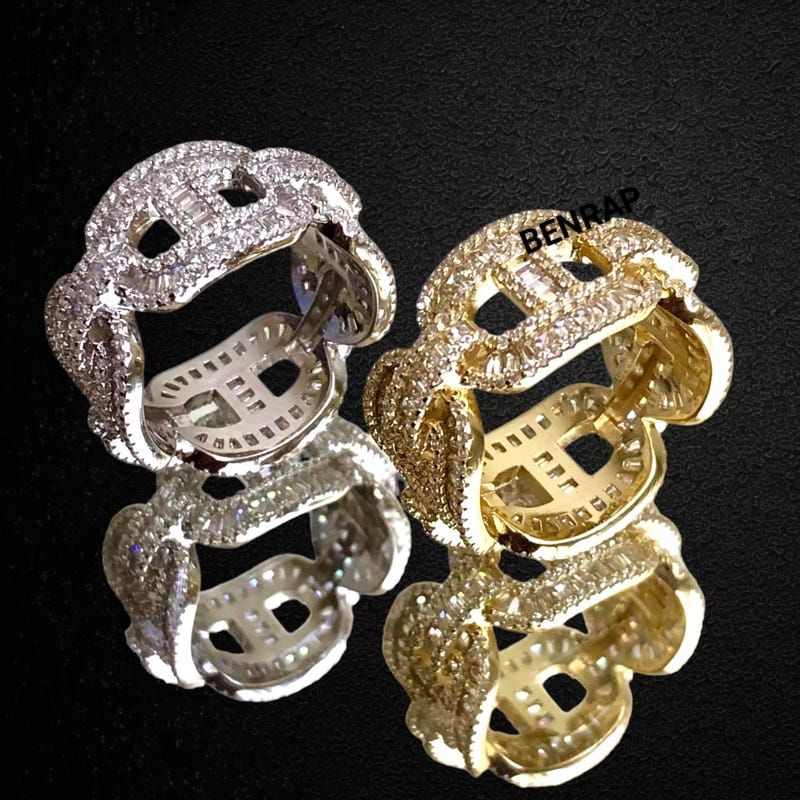 Customized Hip Hop Ring, Miami Cuban Link Ring, 1Round Brilliant Cut Diamond/ Moissanite Ring, Men's Ring, Hip Hop Style, Gift for Him
