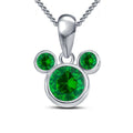 Cute Tiny Pendant for Girl, Disney Pendant, Teenage Jewelry/ Mickey Mouse May Birthstone Pendant/ Green Emerald 925 Sterling Silver Pendant