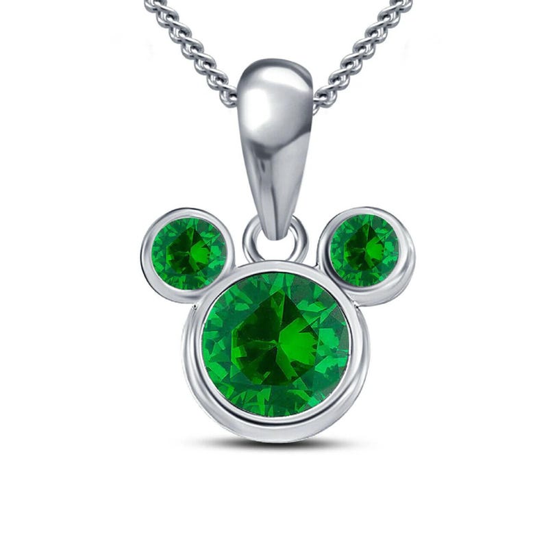 Cute Tiny Pendant for Girl, Disney Pendant, Teenage Jewelry/ Mickey Mouse May Birthstone Pendant/ Green Emerald 925 Sterling Silver Pendant