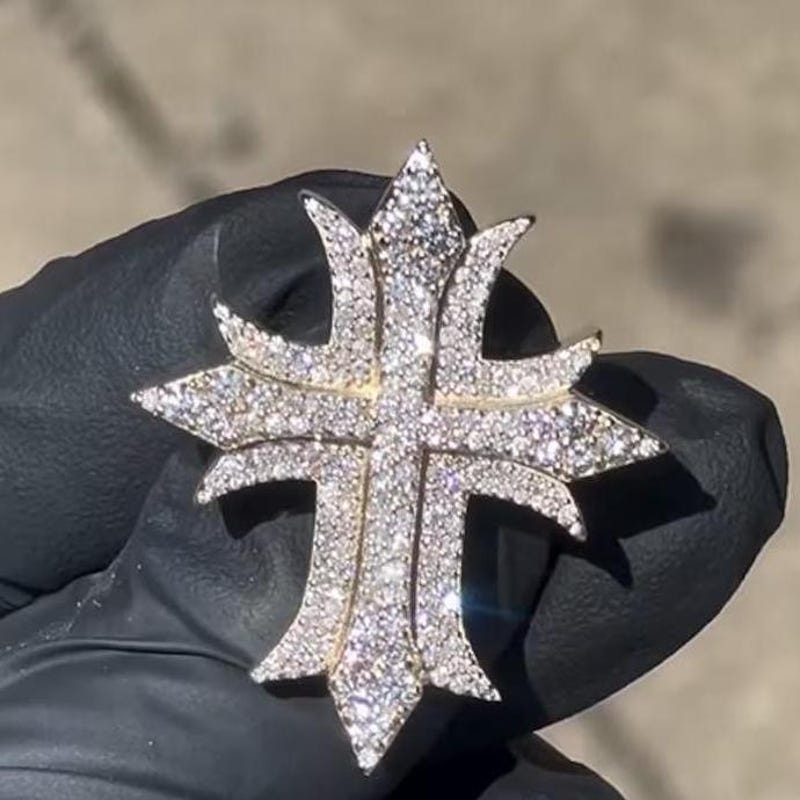 Men's Customized Hip Hop Cross Ring, Iced Out Moissanite Bling Ring, 925 Silver Rapper's Moissaite Ring, Iced out Pinky Ring For Men